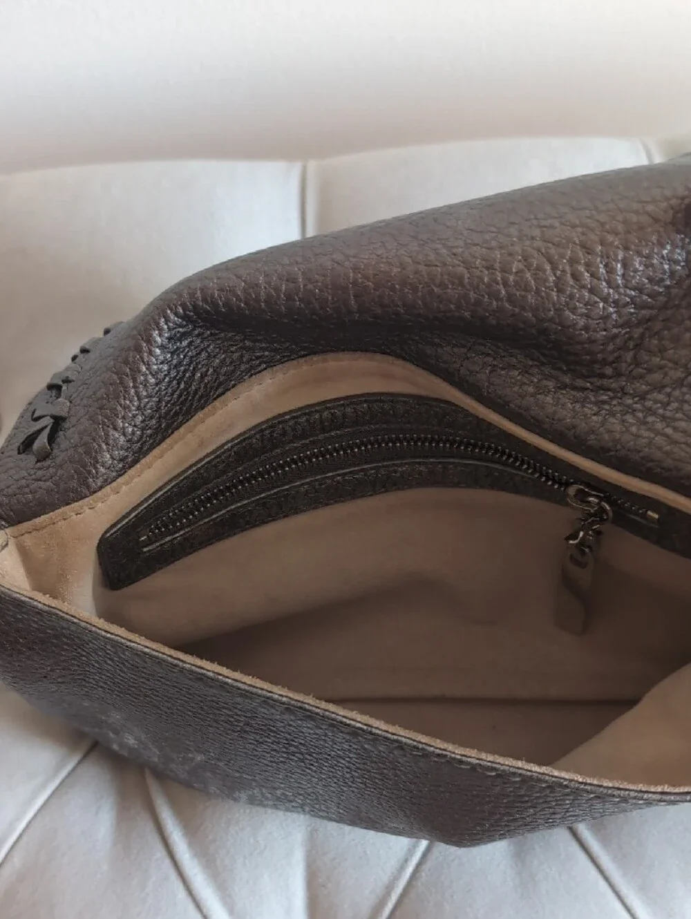 Michael Kors Metallic Pewter Leather Chain-Trim Clutch